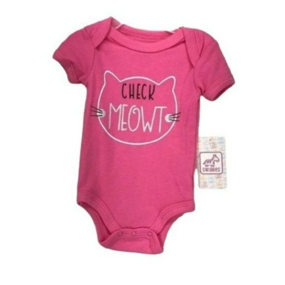Swiggles Check Meowt Pink‎ Girls Cat Bodysuit 6-9 Months